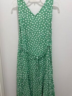 Mint Green Polka Dot Loft Sleeveless Linen Sundress, Size Large Petite